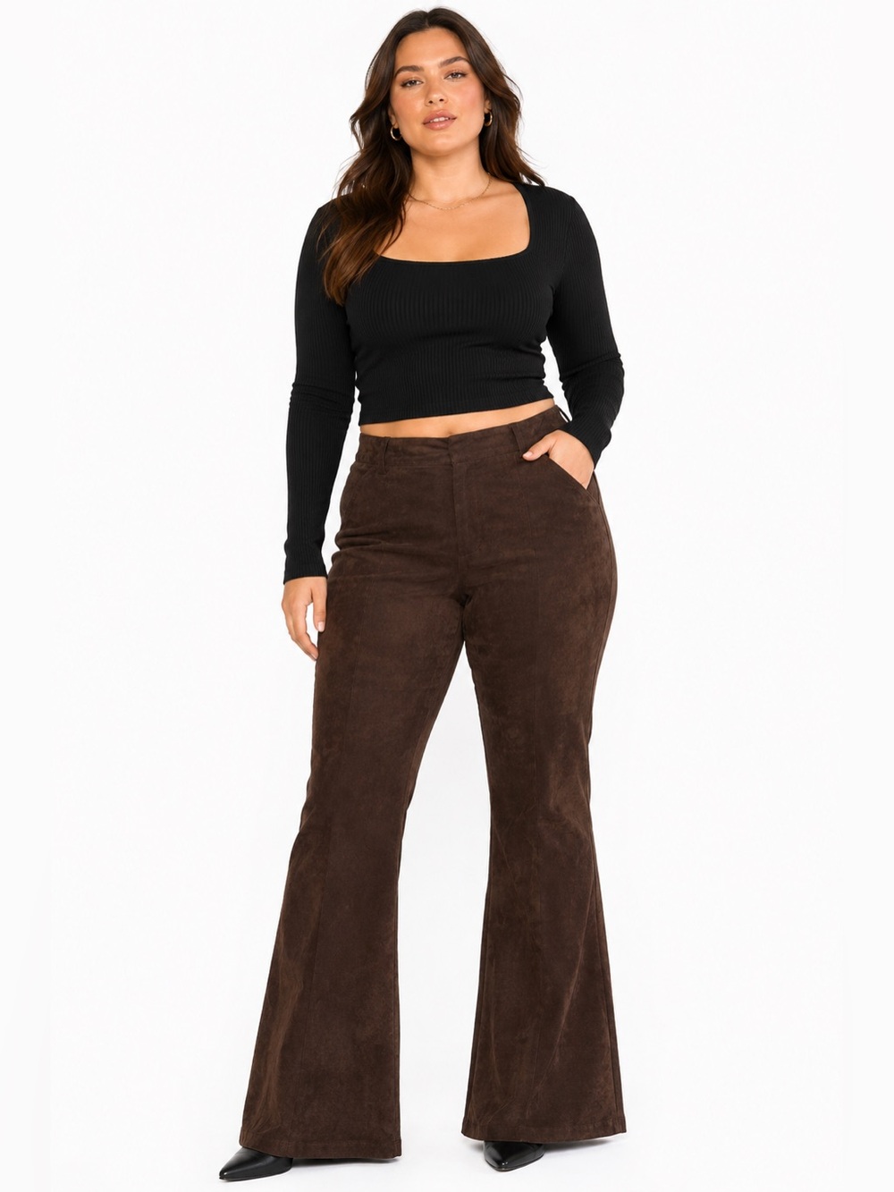 Y2K Vintage Suede Apostrophe Leather Flare Pants Trousers (Chocolate) Size 12